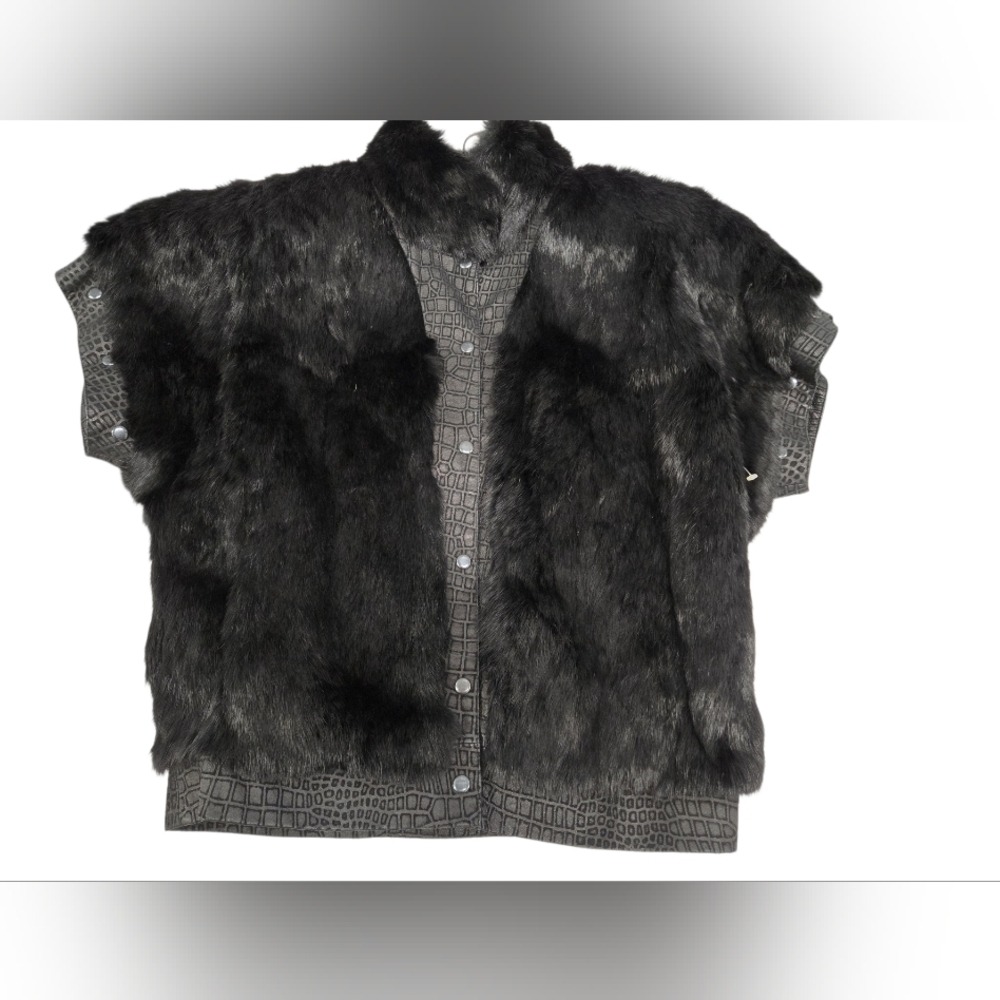 Chosen Furs Fully Lined  Rabbit Fur Black & LeatherVest Small Fur‎ Origin France - Picture 4 of 13